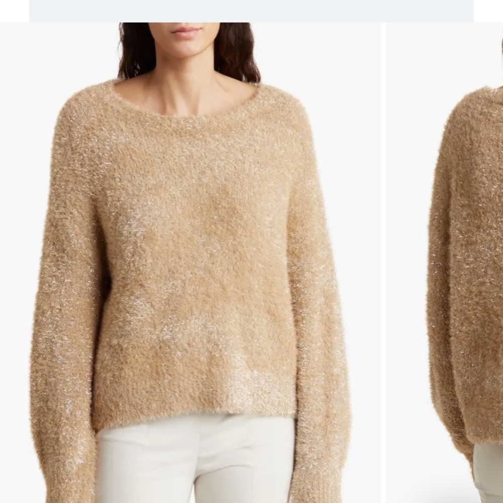 NWT T Tahari Metallic Eyelash Knit Pullover Sweater in champagne